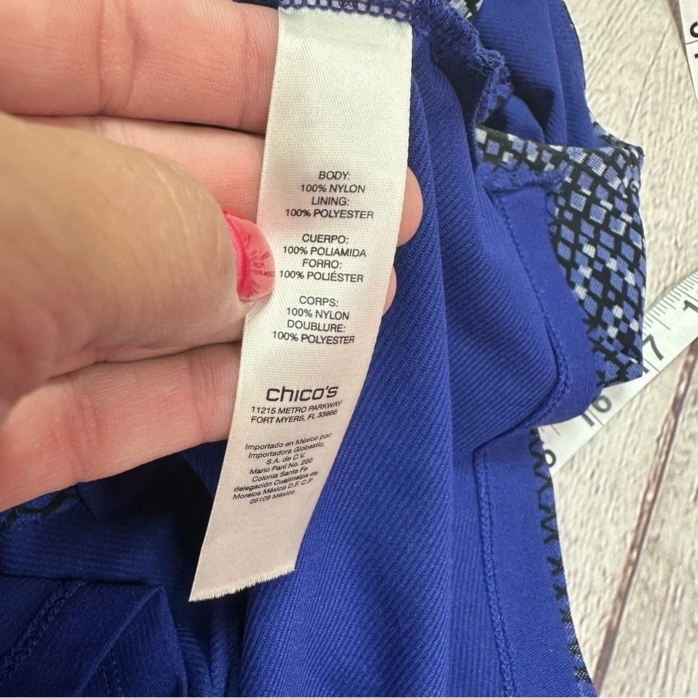 chico's geometric Blue Patterned tank layering office sz 0 (small 4) - Picture 8 of 10